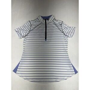 Annika Cutter & Buck Golf Shirt White Blue Striped Women’s Small Stretch Fit